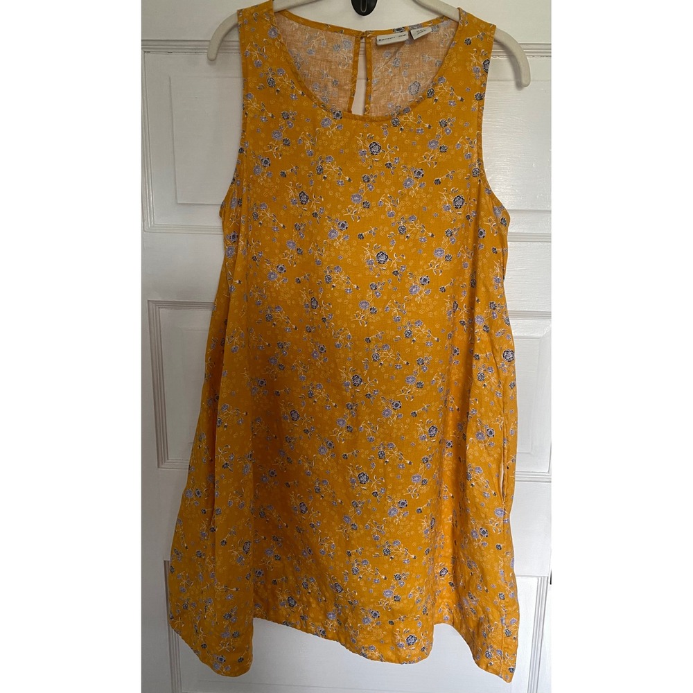 Rachel Zoe Womens Medium Mustard Yellow Floral 100% Linen Sleeveless Shift Dress